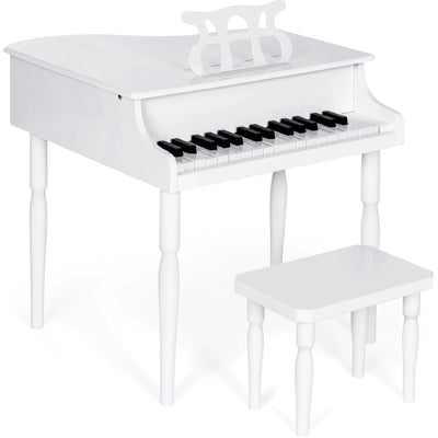 Kids Classic 30-Key Mini Piano W/ Lid, Bench, Folding Music Rack, Song Book, Stickers - White