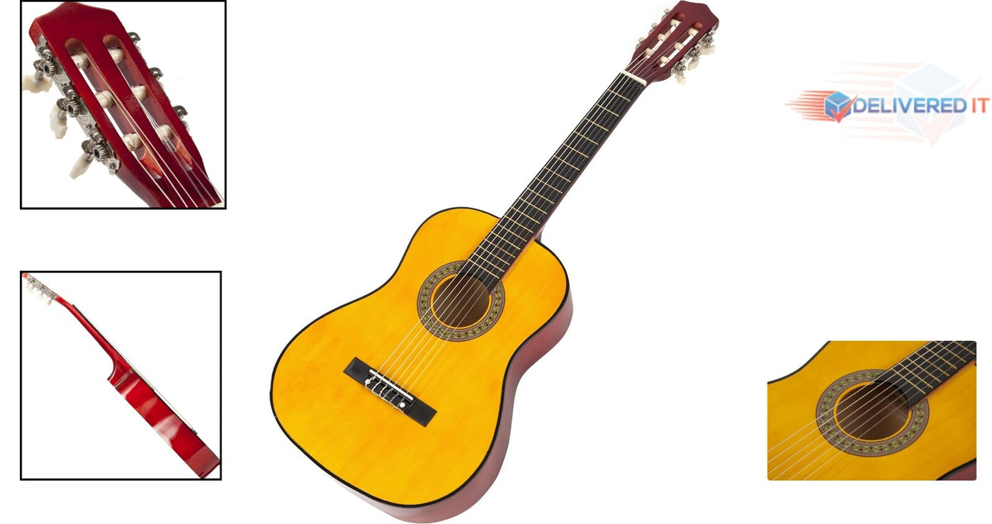 Junior Classical Guitar 34In Natural Wood Nylon Strings for Kids Learning