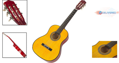 Junior Classical Guitar 34In Natural Wood Nylon Strings for Kids Learning