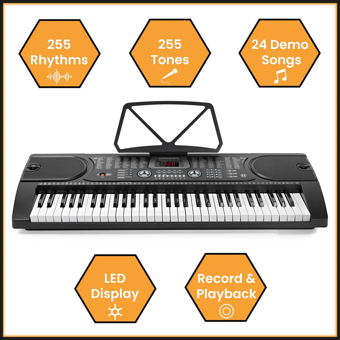 61-Key Digital Music Piano Keyboard with Microphone and Sticker Sheet