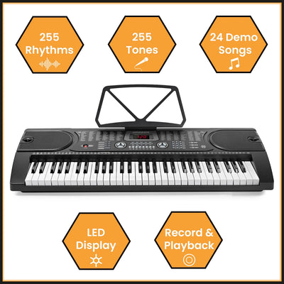 61-Key Digital Music Piano Keyboard with Microphone and Sticker Sheet