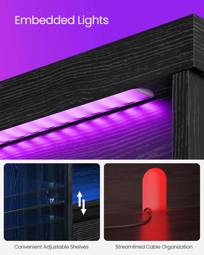 63 Inch LED TV Stand With Glass Shelves And Cabinet Doors