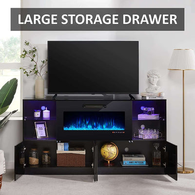 40 Inch TV Stand With Electric Fireplace And LED Lights