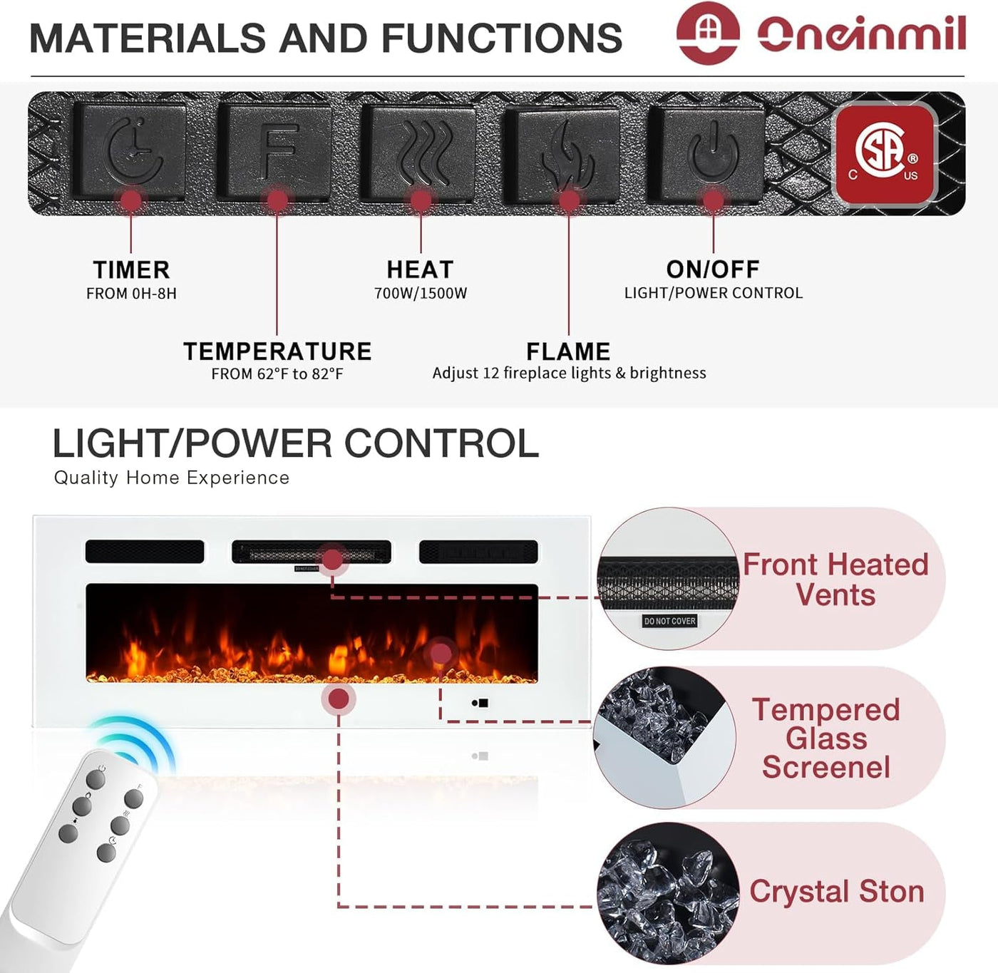 80 Inch Fireplace TV Stand With 36 Inch Electric Fireplace