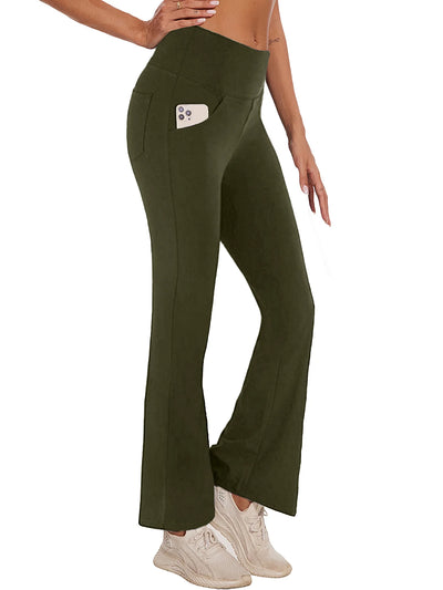 Womens Bootcut Yoga Pants with Pockets High Waist Bootleg Trousers Workout Gym Flare Legging Activewear Green XL