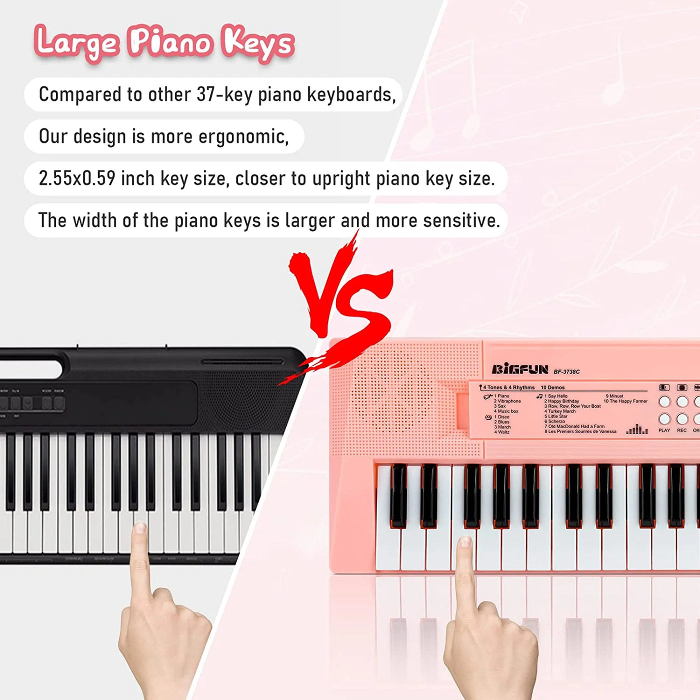 Kids Piano Keyboard, 37 Keys Piano for Kids Music Piano with Microphone Portable Multi-Function Electronic Educational Musical Gift Toys for 3 4 5 6 Year Old Girls Boys Beginners (Pink)