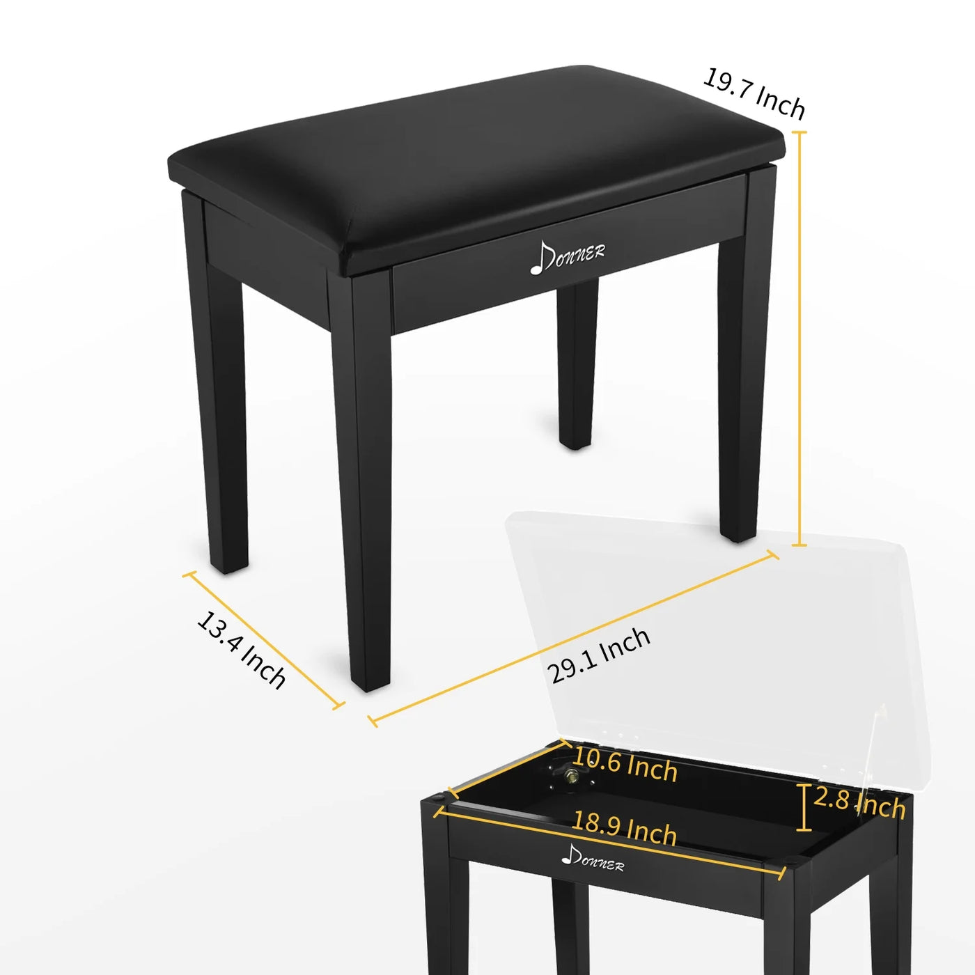 Piano Bench with Storage, Solid Wood Keyboard Bench Piano Bookcase Stool Chair Seat with High-Density Sponges Pad, Black