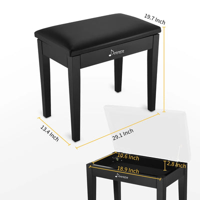 Piano Bench with Storage, Solid Wood Keyboard Bench Piano Bookcase Stool Chair Seat with High-Density Sponges Pad, Black