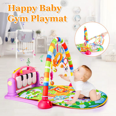 Musical Baby Gyms Play Mats, Funny Play Piano Tummy Time Baby Activity Gym Mat with 5 Infant Learning Sensory Baby Toys, Music and Lights, Baby Play Mat for Infant 0 to 12 Months+, Pink