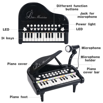 24 Keys Toy Piano for Girls, Cute Piano for Kids with Built-In Microphone & Music Modes, Preschooler Music Learning Popular Piano Toys, Birthday Christmas Gift for Kids Aged 3-6+, Black