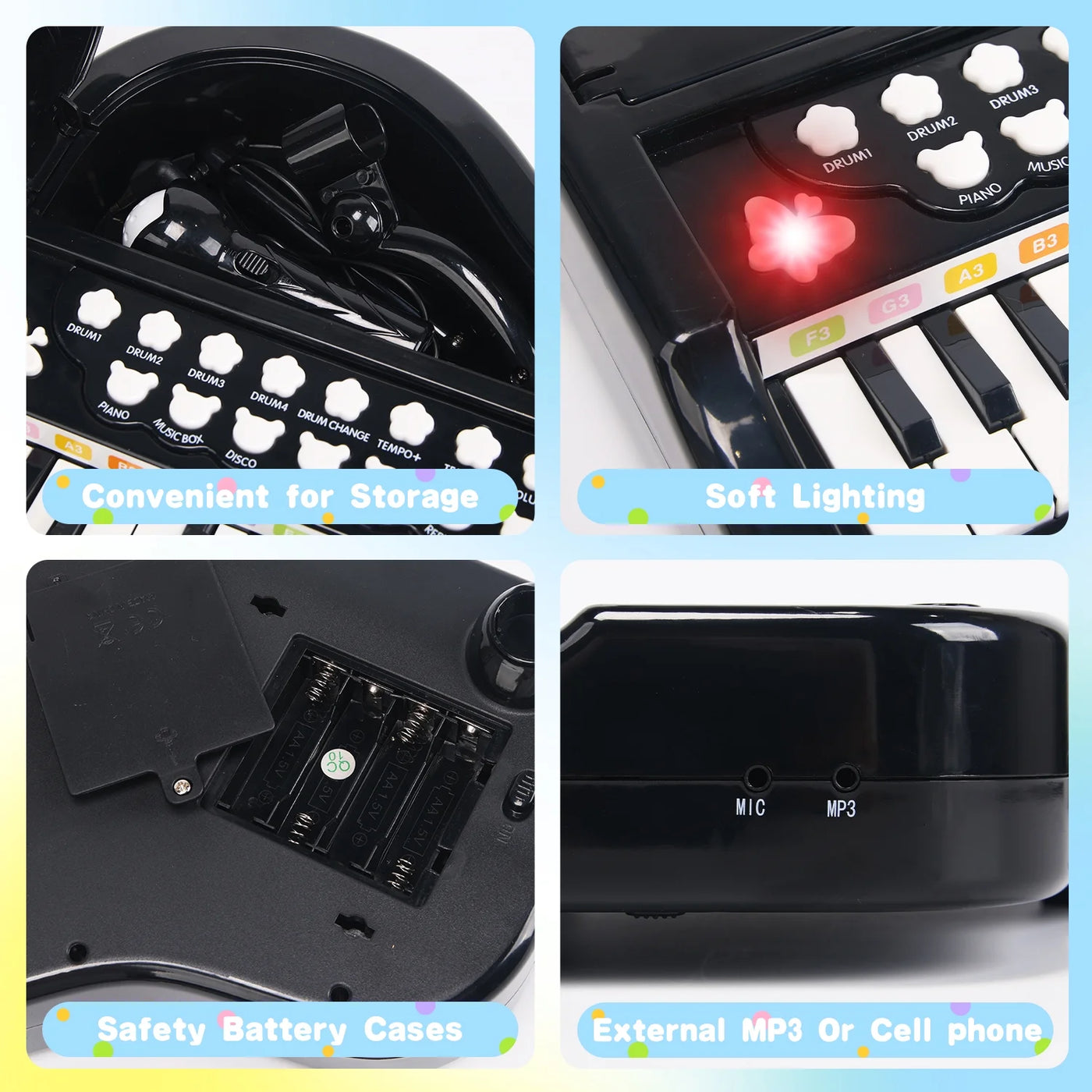 24 Keys Toy Piano for Girls, Cute Piano for Kids with Built-In Microphone & Music Modes, Preschooler Music Learning Popular Piano Toys, Birthday Christmas Gift for Kids Aged 3-6+, Black