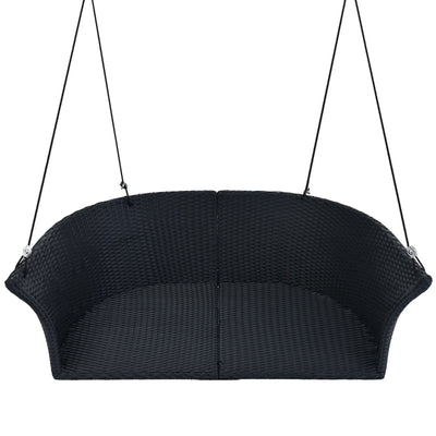 LuneluX_Home – Hanging Rattan Porch Swing for 2 (Black Wicker + White