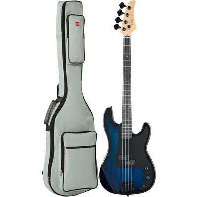 Full Size Beginner 4-String Electric Guitar Bass Guitar W/ Padded Case - Hollywood Blue/Black