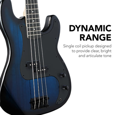 Full Size Beginner 4-String Electric Guitar Bass Guitar W/ Padded Case - Hollywood Blue/Black