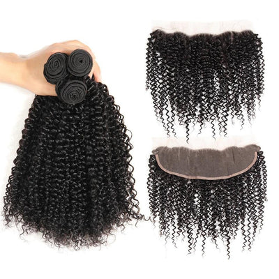 10A Grade 3/4 Kinky Curly Human Hair bundles with 4x4 Closures & 13x4