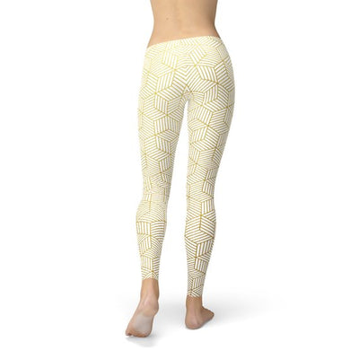 Womens White Leggings w/ Geometric Cubes featuring a geometric cube design in a stylish, colorful pattern.