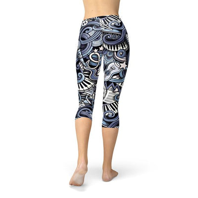 Womens Music Blue Capri Leggings