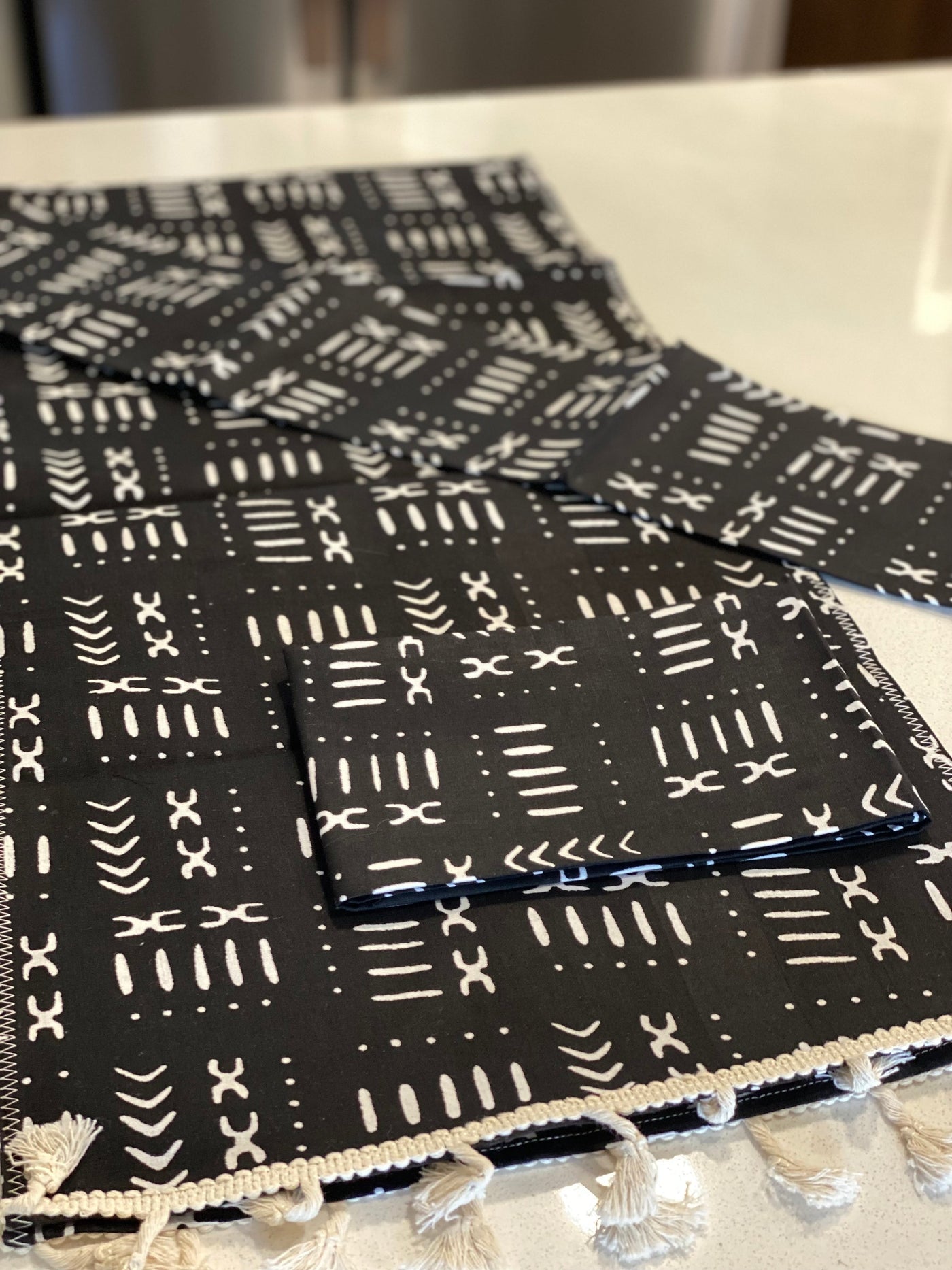 Handmade, Coffee Table Runner, Black Mudcloth, Wax Print