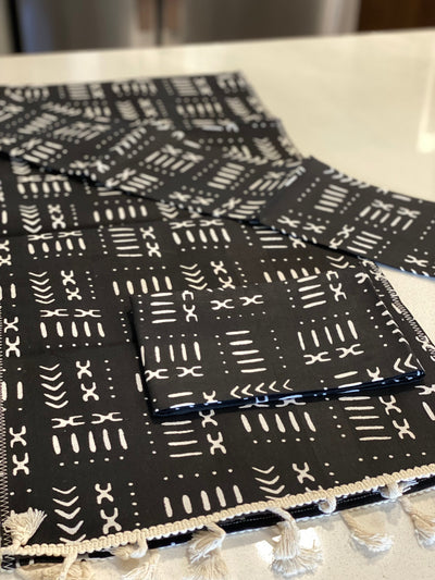 Handmade, Coffee Table Runner, Black Mudcloth, Wax Print