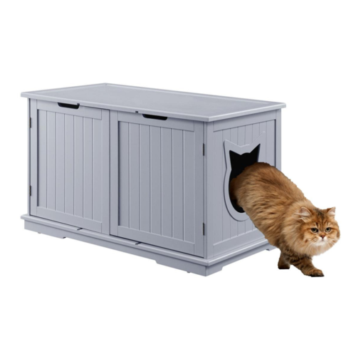 X-Large Cat Washroom Bench Litter Box Enclosure Furniture Box House with a cat entering.