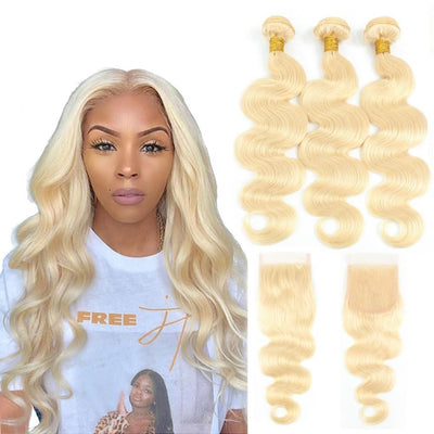 Blonde Body Wave #1B/613 BUNDLES with CLOSURES & FRONTALS