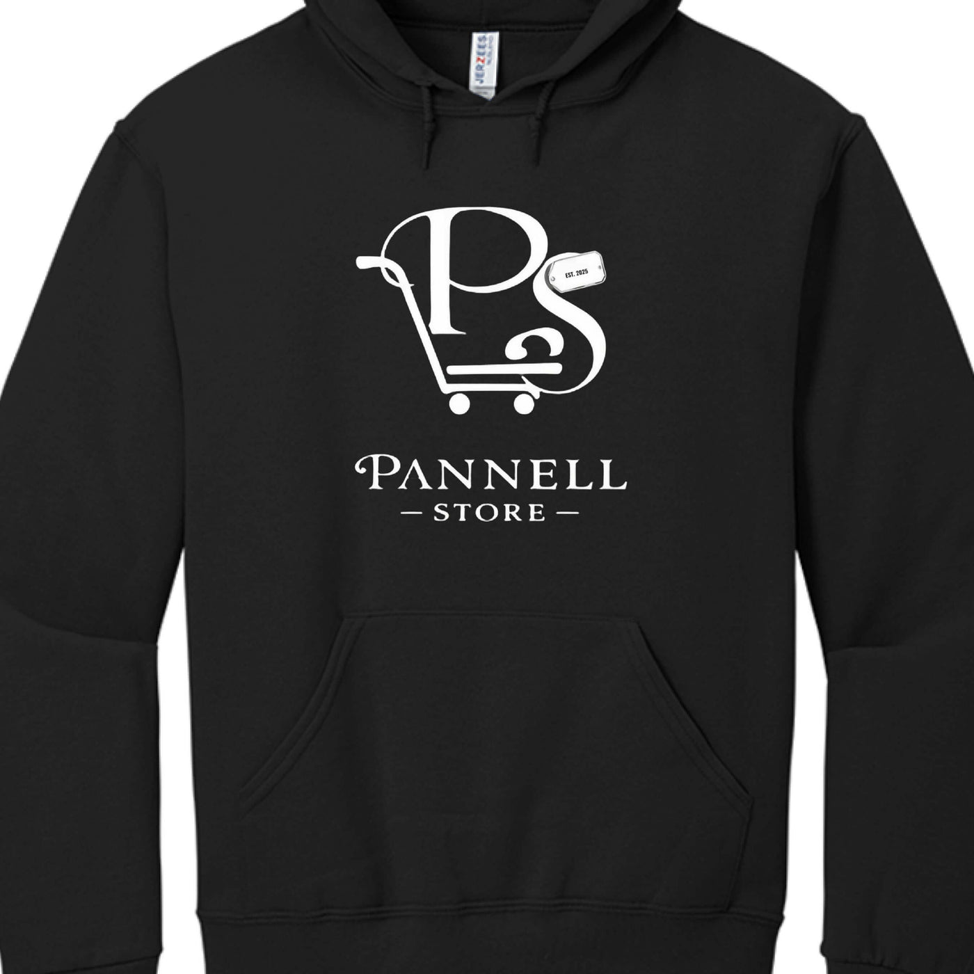 You are enough Adult Jerzees pullover hood in black with Pannell Store logo.