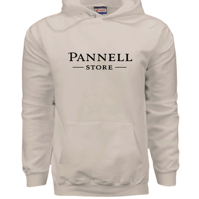 Lend a Hand - Hanes brand pullover hooded sweatshirt in white with Pannell Store logo.