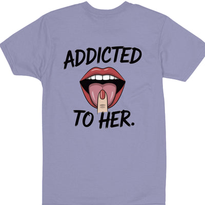 Addicted Tees Light graphic t-shirt featuring a colorful mouth design with the text 'Addicted To Her'.