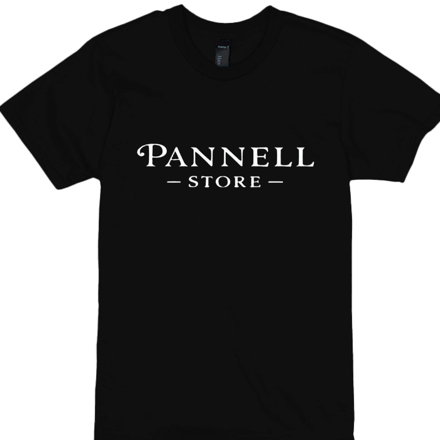 Addicted Tees Dark black t-shirt featuring 'Pannell Store' logo in elegant white lettering.