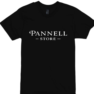 Addicted Tees Dark black t-shirt featuring 'Pannell Store' logo in elegant white lettering.