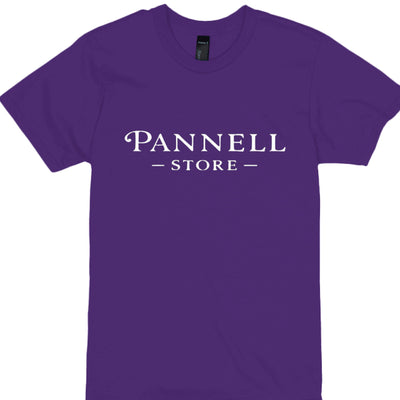 Addicted Tees Dark purple t-shirt featuring Pannell Store logo, made from comfortable materials.