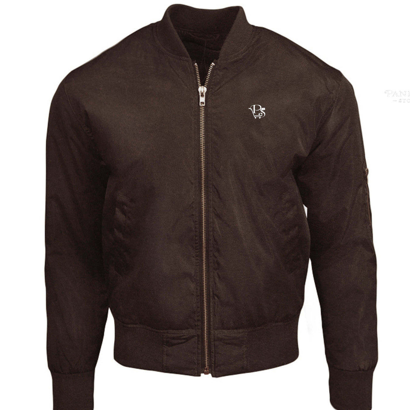Pannell Store Bomber Jacket featuring a black design and front zipper closure.