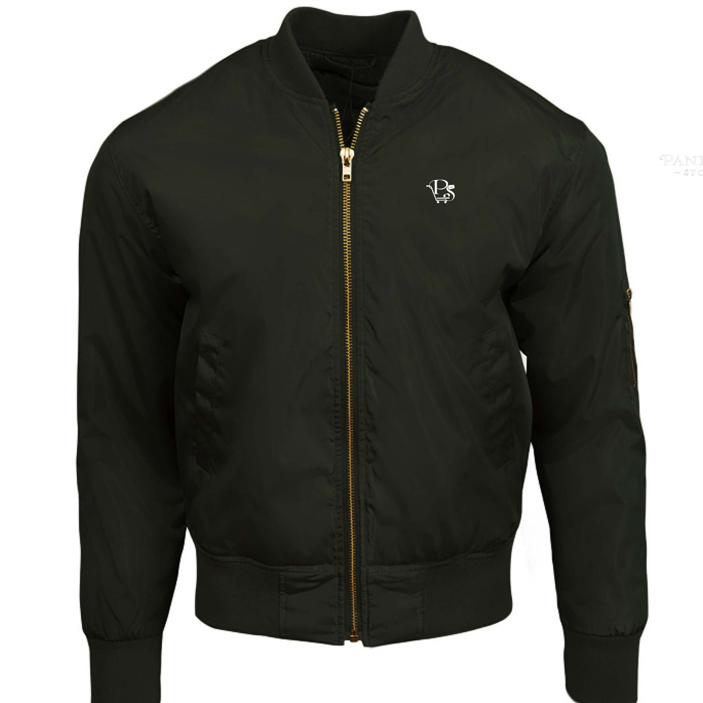 Pannell Store Bomber Jacket - sleek black design with zipper and embroidered logo