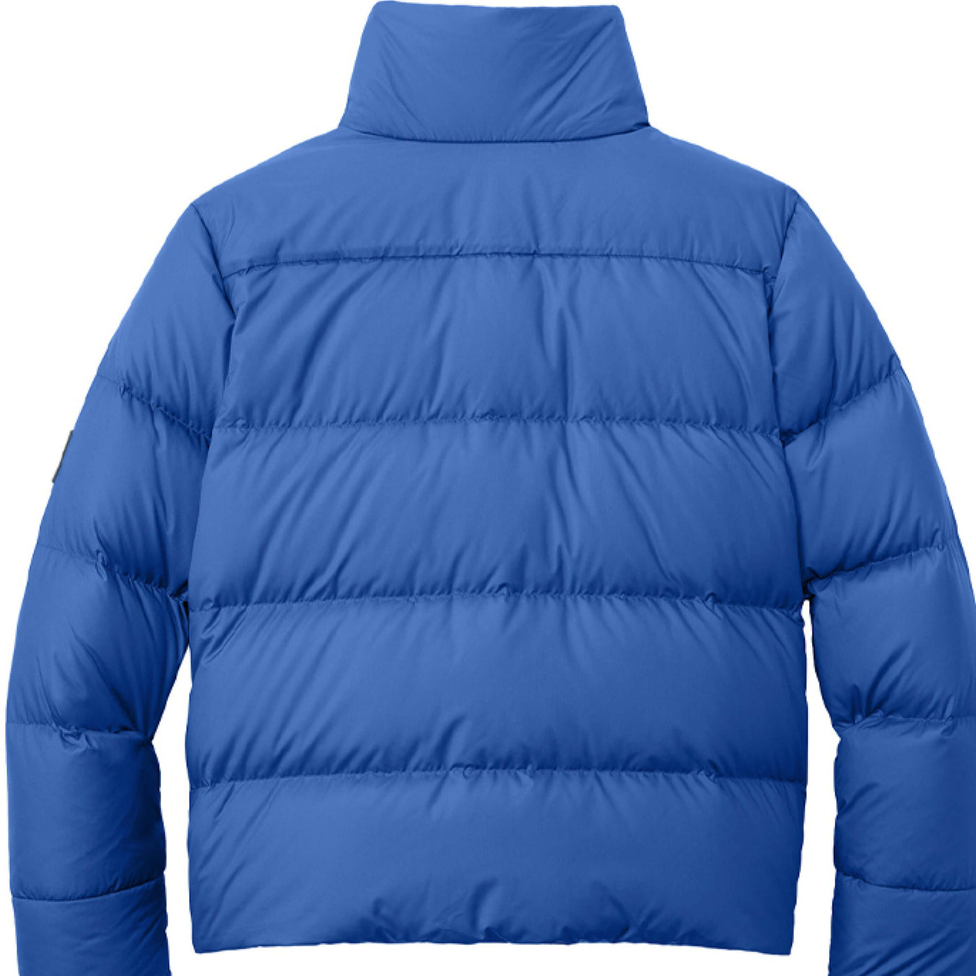 Back view of a blue Ladies OR-PS Jacket - Puffer Jacket with quilted design.