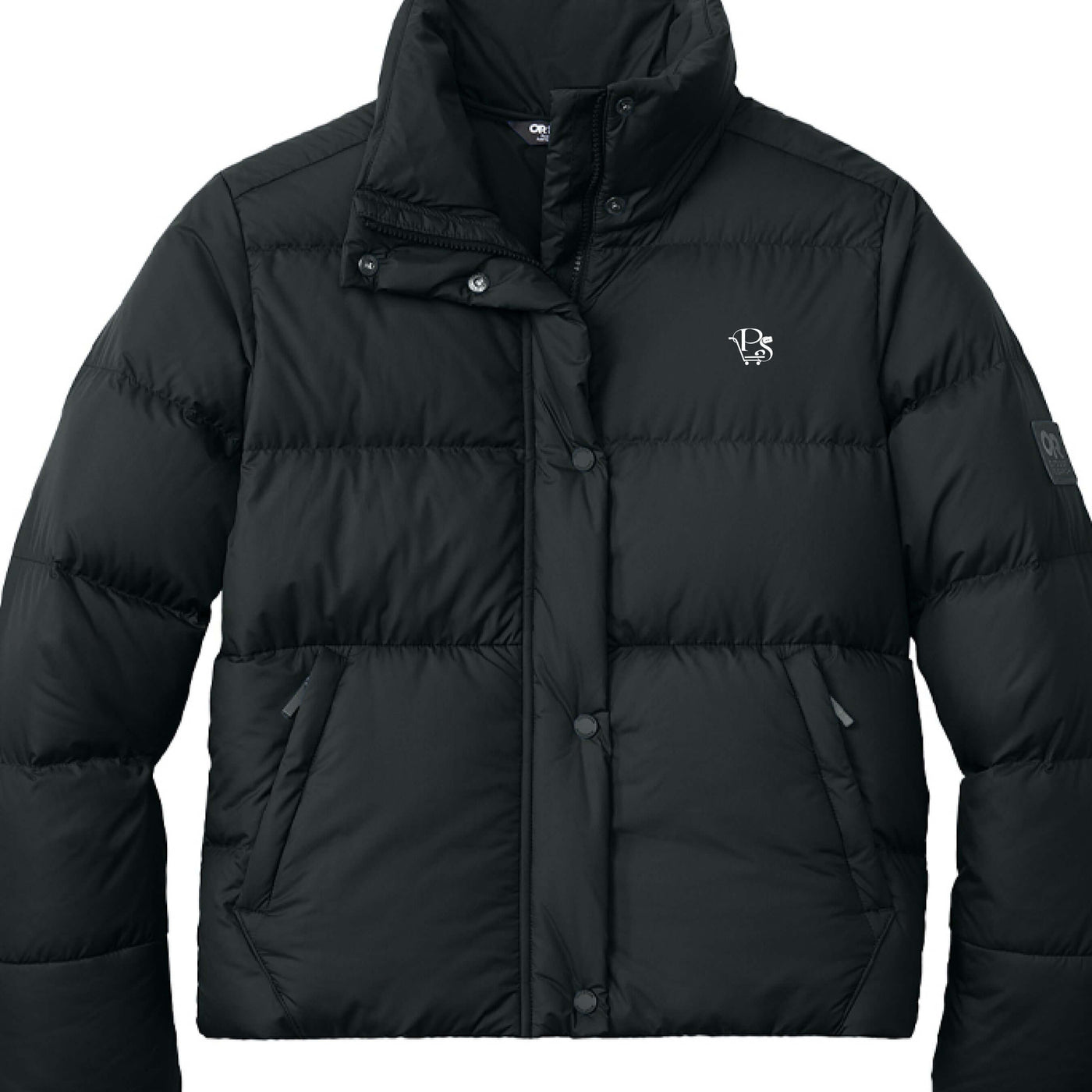 Ladies OR-PS Jacket - Puffer Jacket in black color with button closure and logo detail.