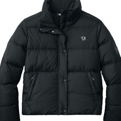 Ladies OR-PS Jacket - Puffer Jacket in black color with button closure and logo detail.