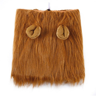 Lion Theme Dog Wig featuring soft light brown faux fur with ears, perfect for Halloween costumes.