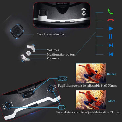Dragon Flash VR Gaming Headset With Controller control panel showing buttons and adjustability features.