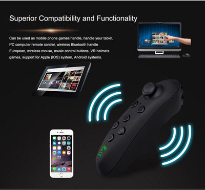 Dragon Flash VR Gaming Headset With Controller: Image showing wireless controller compatibility with various devices.