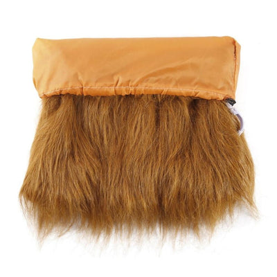 Lion Theme Dog Wig in light brown faux fur, perfect for Halloween or costume parties.