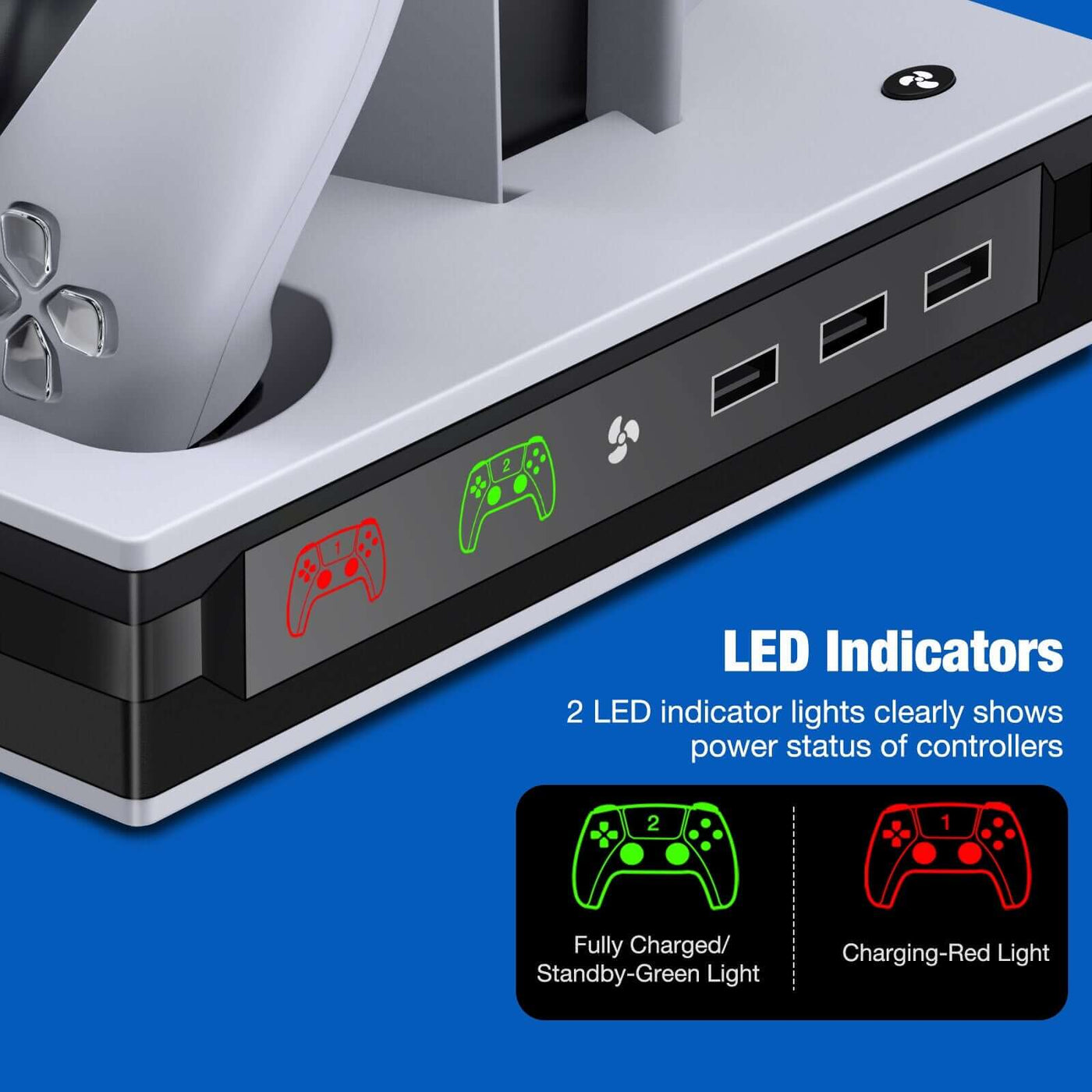 For PS5 Vertical Stand with Suction Cooling Fan Dual Controller