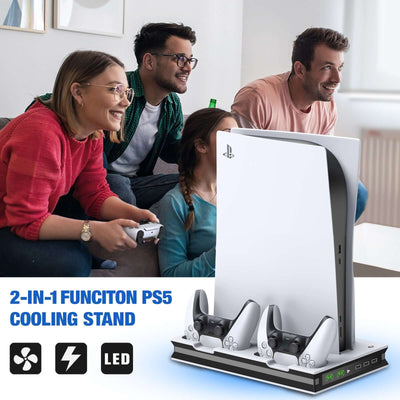 For PS5 Vertical Stand with Suction Cooling Fan Dual Controller