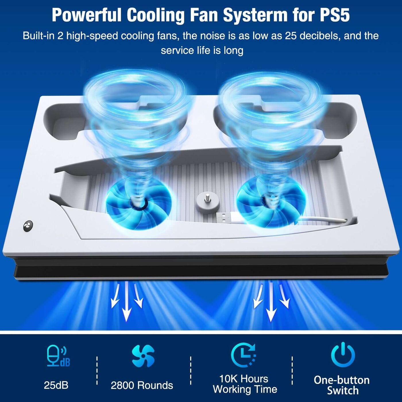 For PS5 Vertical Stand with Suction Cooling Fan Dual Controller