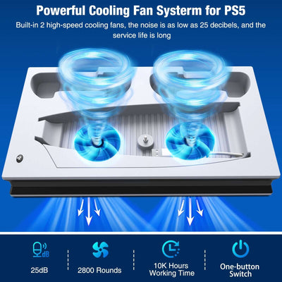 For PS5 Vertical Stand with Suction Cooling Fan Dual Controller