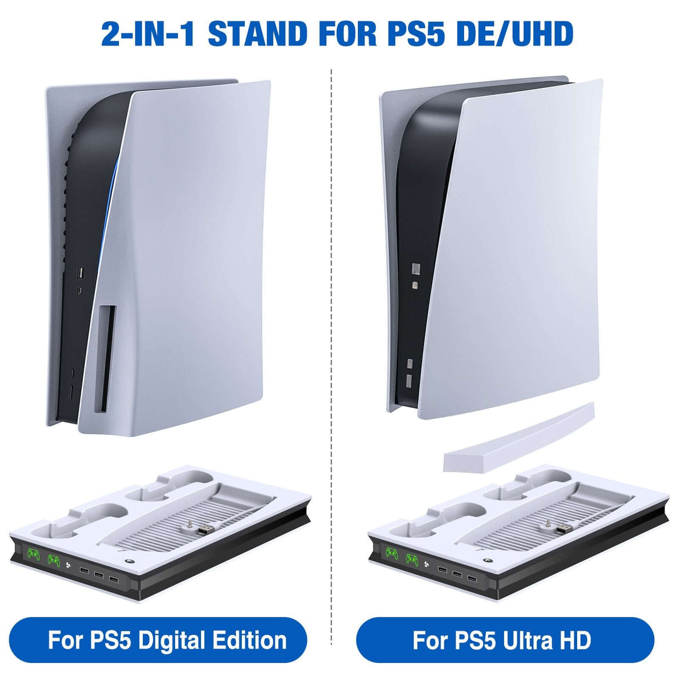 For PS5 Vertical Stand with Suction Cooling Fan Dual Controller