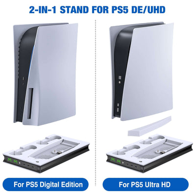 For PS5 Vertical Stand with Suction Cooling Fan Dual Controller
