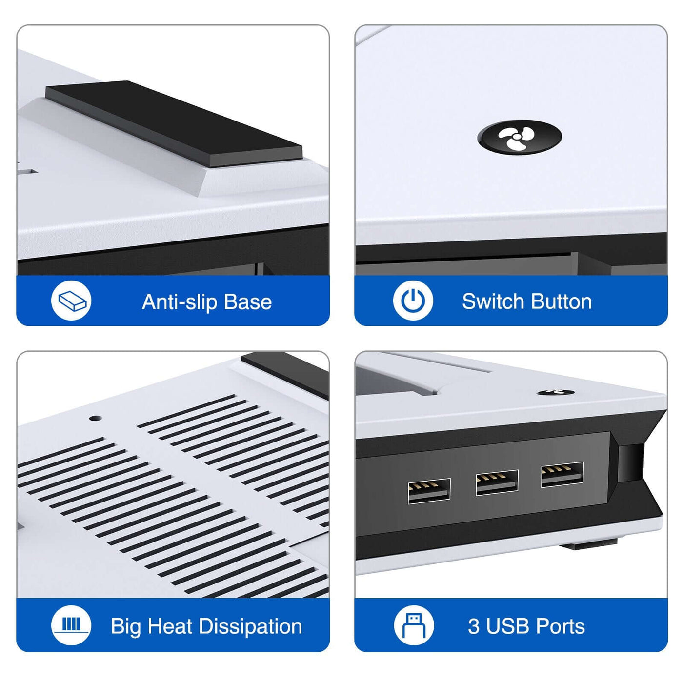 For PS5 Vertical Stand with Suction Cooling Fan Dual Controller