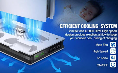 For PS5 Vertical Stand with Suction Cooling Fan Dual Controller