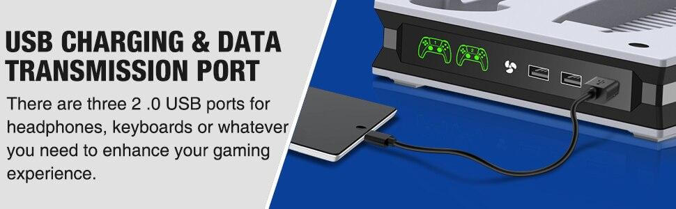 For PS5 Vertical Stand with Suction Cooling Fan Dual Controller