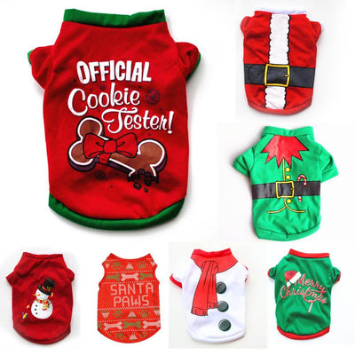 Pet Dog Clothes Christmas Decoration Costume featuring festive holiday designs for pets in red and green.